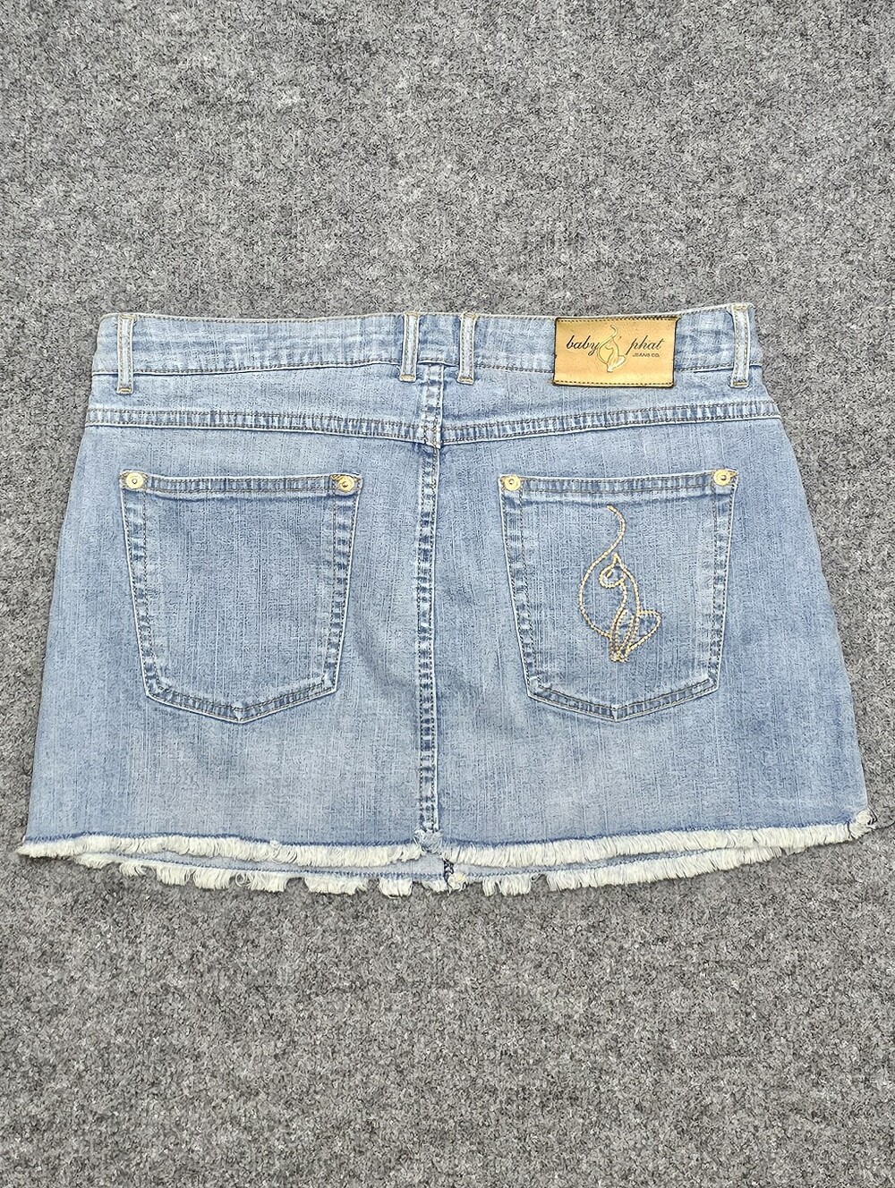 VTG Baby Phat Light Wash Denim Mini Skirt Raw Hem Frayed Y2K - Size 9